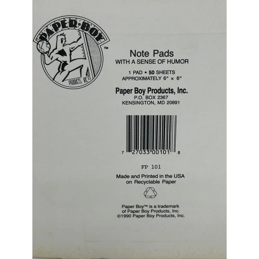 VTG 1990 Paper Boy On a Roll! Toilet Paper Notepad Sealed Novelty Stationery USA